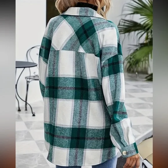 Plaid Button-Up Shirt in Green and White - Picture 3 of 4